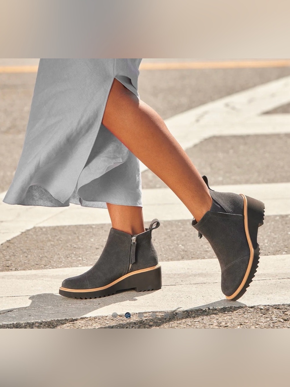 TOMS Maude Wedge Boot Forged Iron Suede Chunky Lug Sole Staple Comfort Basic